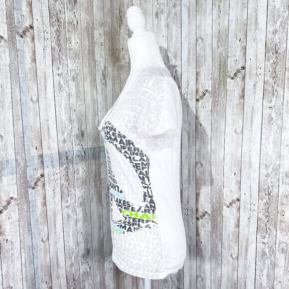 Lilu Short Sleeve Graphic Tee | White | V-Neck | Small | Women's | Peace Sign - Picture 2 of 8